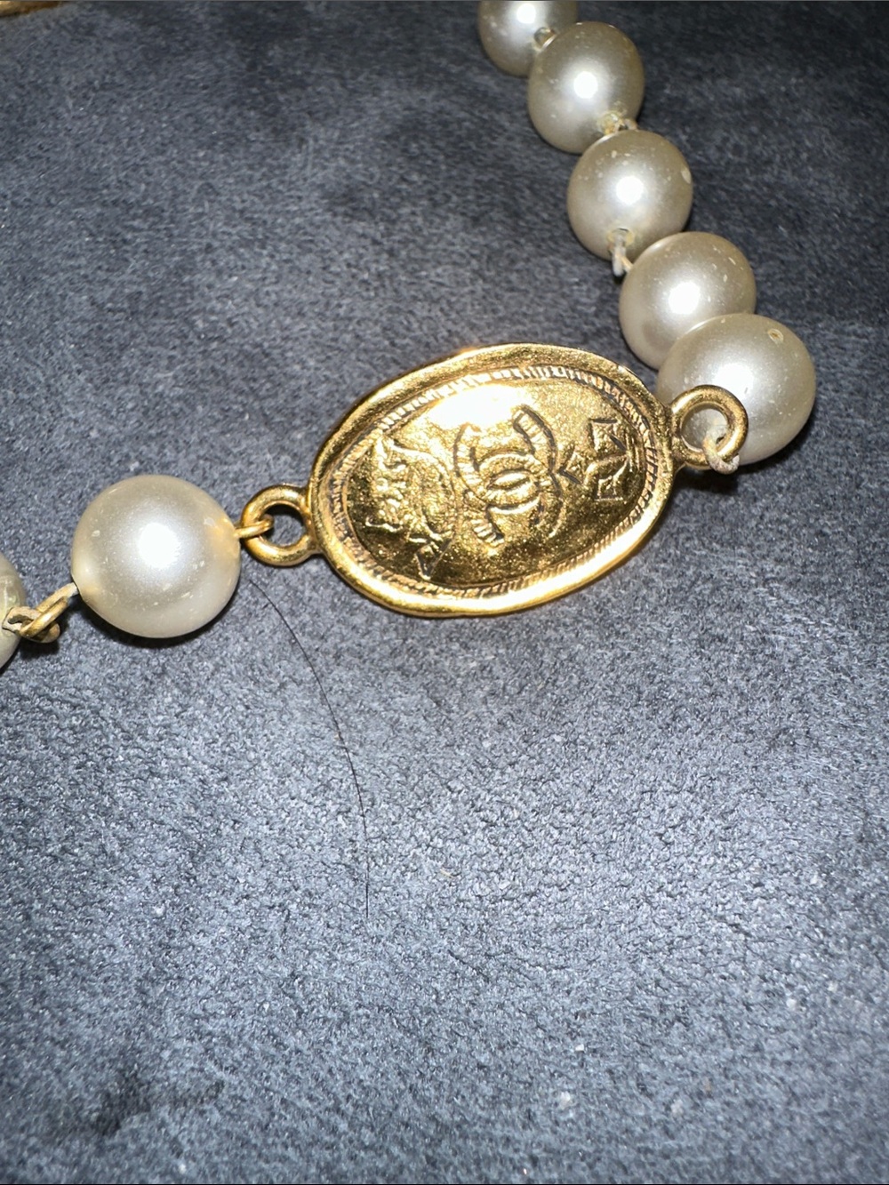 CHANEL Gold and Pearl-Style Long Medallion Necklace - Picture 5 of 9
